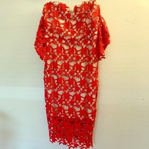 Red crochet party dress